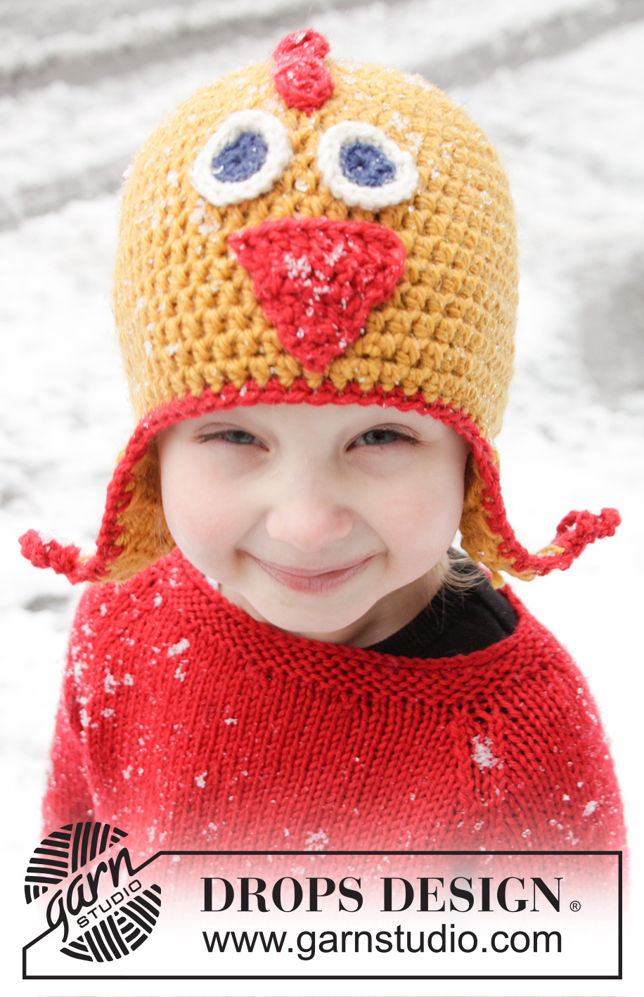 Chip / DROPS Extra 0-1016 - Crochet DROPS chicken hat with ear flaps in ”Alaska”. Size 1-8 years