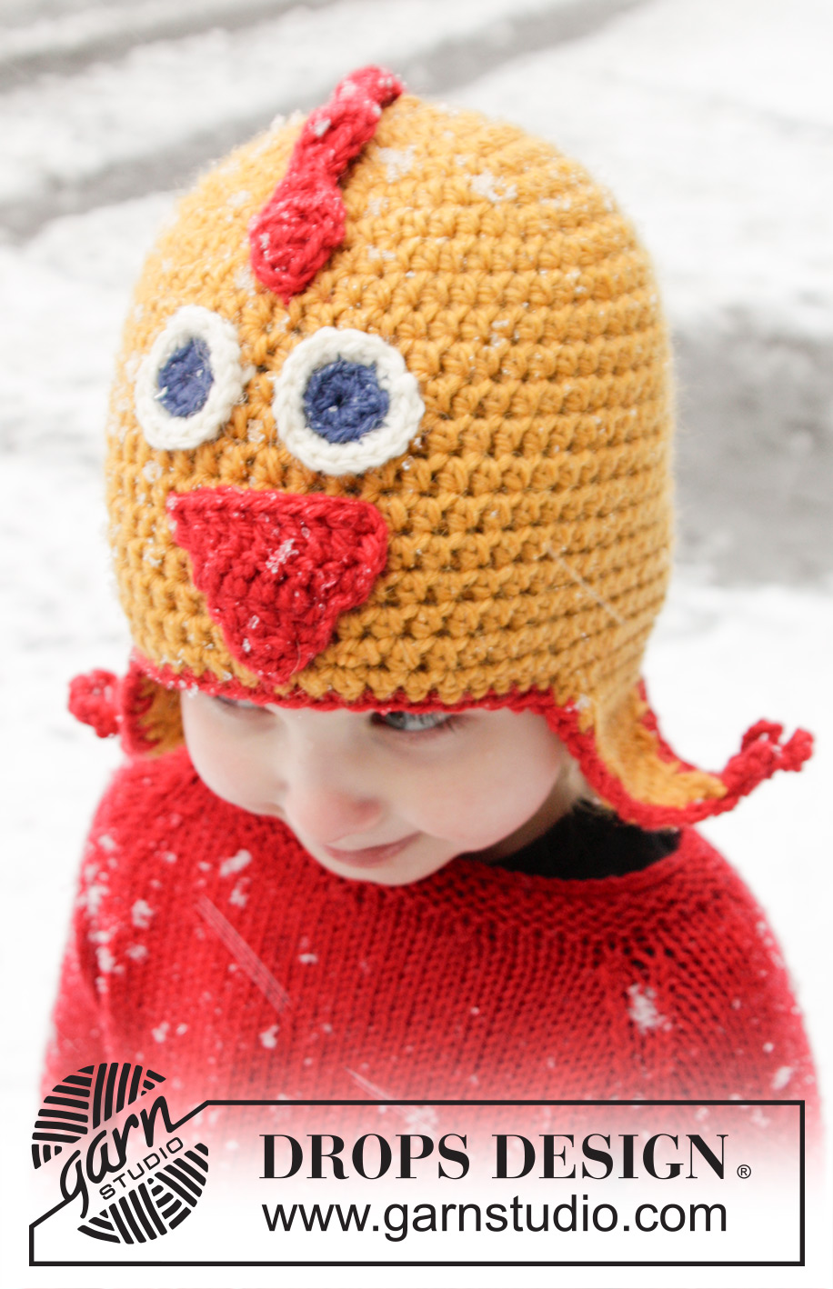 Chip / DROPS Extra 0-1016 - Crochet DROPS chicken hat with ear flaps in ”Alaska”. Size 1-8 years