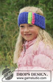 Fin with Stripes / DROPS Extra 0-1029 - Heklet DROPS pannebånd i Peak eller Snow med striper  til barn 