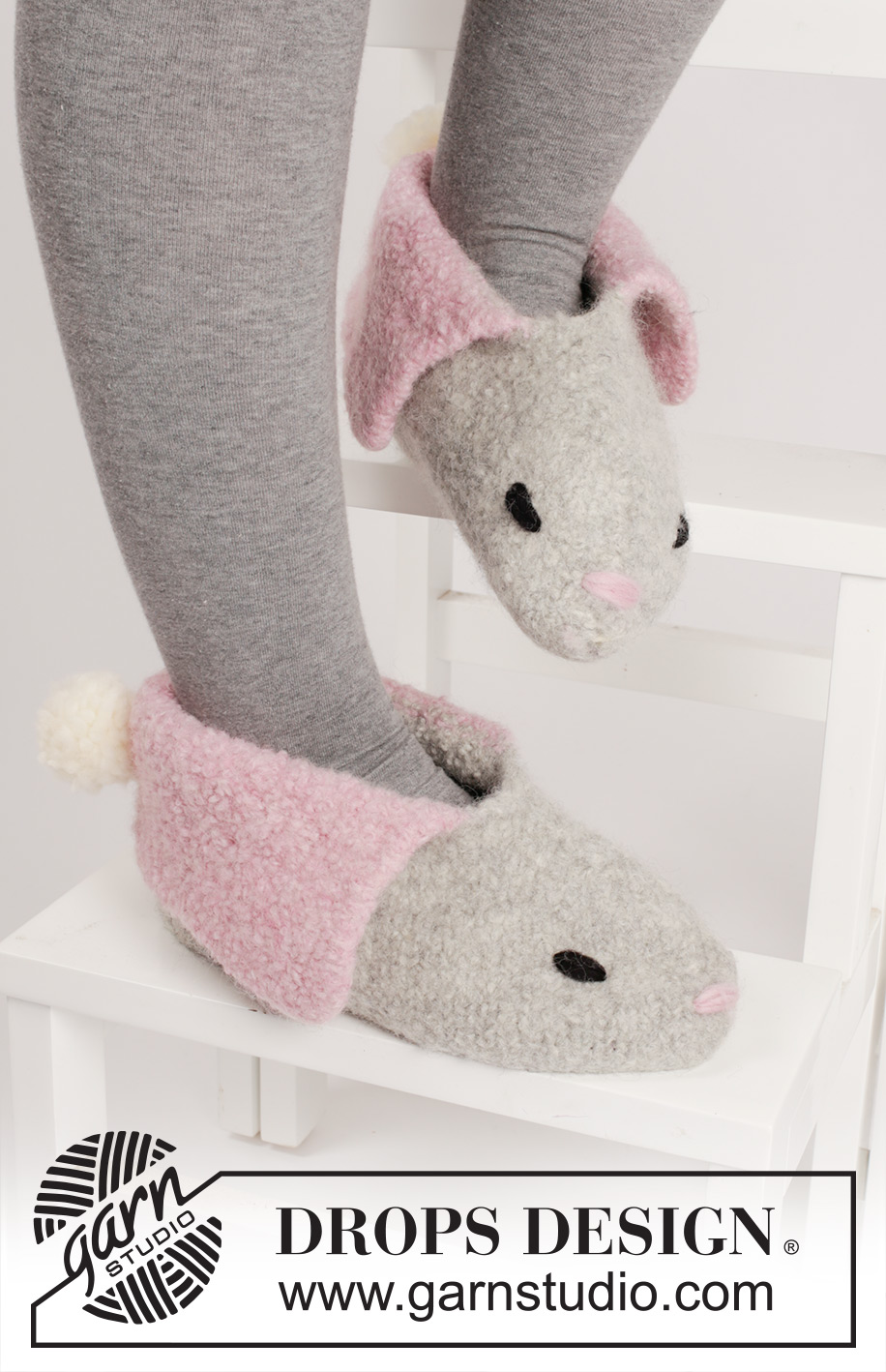Bunny Hop / DROPS Extra 0-1100 - Pâques DROPS : Chaussons feutrés DROPS lapin, en “ Snow ”.  Du 35 au 44