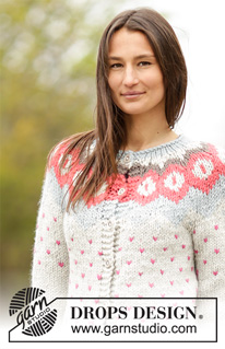Winter Poppies Cardigan / DROPS Extra 0-1137 - Knitted DROPS jacket with round yoke and Nordic pattern in “Andes”. Size: S - XXXL.