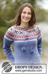 Moon Valley Cardigan / DROPS Extra 0-1262 - Gilet DROPS avec empiècement arrondi et jacquard norvégien, en ”Karisma”. Du S au XXXL.