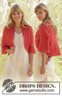Tea Rose / DROPS Extra 0-1275 - Gebreide DROPS bolero met braambespatroon en gehaakte randen van ”Brushed Alpaca Silk”. Maat: S - XXXL.