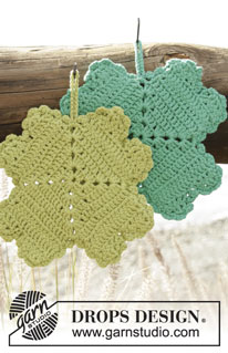 Spot Luck / DROPS Extra 0-1301 - Crochet DROPS pot holder with four-leaf clover in Paris.