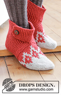 Ruby Toes / DROPS Extra 0-1342 - Strikkede tøfler til jul med nordisk mønster og riller i DROPS Nepal, strikket fra tåen og opp. Str 35 - 42.