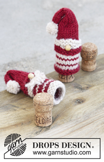 Season's Treats / DROPS Extra 0-1347 - Knitted Santa and Christmas tree bottle cap covers, in garter and stocking stitch. Piece is worked in DROPS Nepal. Theme: Christmas