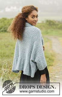 Nebula / DROPS Extra 0-1351 - DROPS Alpaca Bouclé lõngast kootud õlasoojendaja laia soonikkoes äärisega suurustele S kuni XXXL
