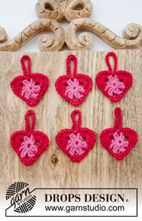 Be Still My Heart / DROPS Extra 0-1359 - Gehaakte hartjes voor Valentijnsdag van DROPS BabyMerino.