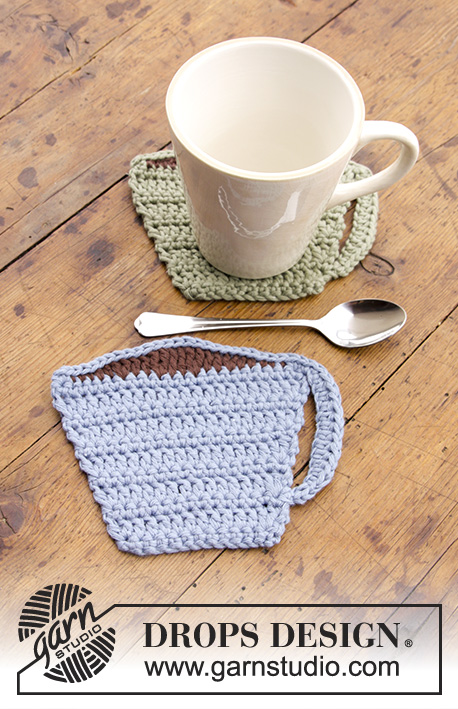 Breakfast Doughnuts / DROPS Extra 0-1383 - Crocheted coasters with cup and doughnut.
Piece is crocheted in DROPS Paris.