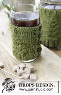 Christmas Brew / DROPS Extra 0-1402 - DROPS Christmas: Knitted cover with cables for press pot and cup. Piece is knitted in DROPS Lima.