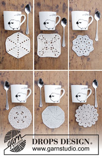 Bright Side Coasters / DROPS Extra 0-1403 - DROPS Cotton Light lõngast heegeldatud kaunistus tassialused - lumehelbed jõuludeks