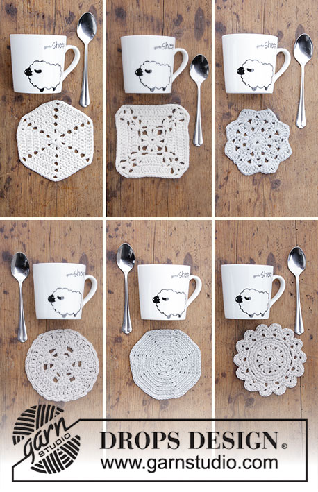 Bright Side Coasters / DROPS Extra 0-1403 - DROPS Cotton Light lõngast heegeldatud kaunistus tassialused - lumehelbed jõuludeks