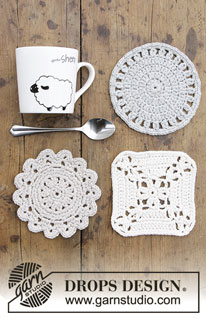 Bright Side Coasters / DROPS Extra 0-1403 - DROPS Cotton Light lõngast heegeldatud kaunistus tassialused - lumehelbed jõuludeks