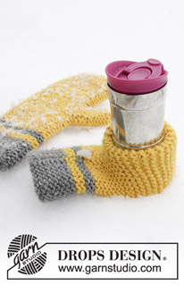 Keep It Warm / DROPS Extra 0-1422 - Knitted mitten and beer mitten in DROPS Snow. Stripes and garter stitch. Theme: Easter.