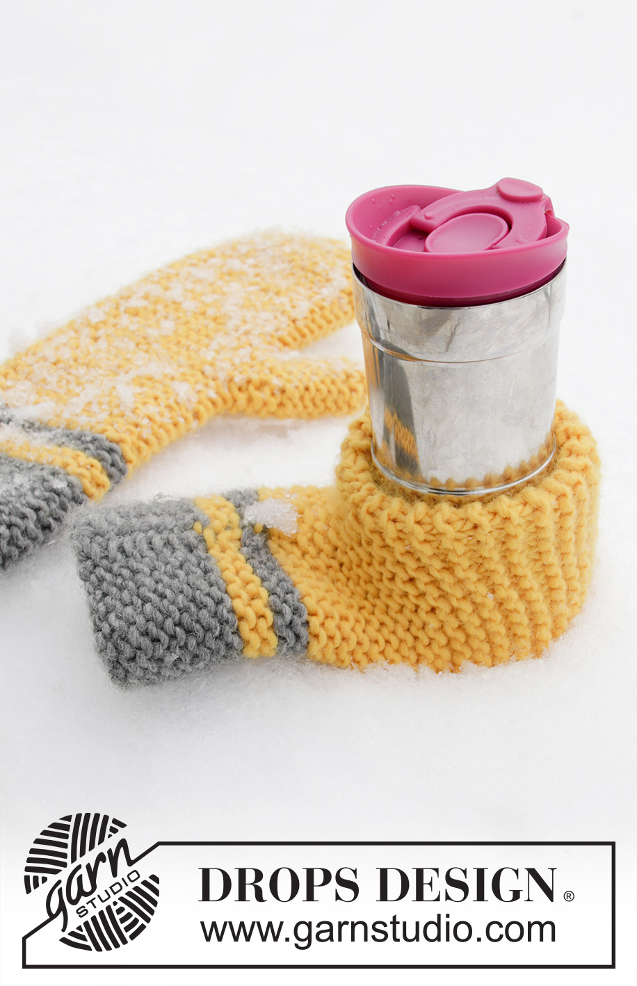 Keep It Warm / DROPS Extra 0-1422 - Knitted mitten and beer mitten in DROPS Snow. Stripes and garter stitch. Theme: Easter.