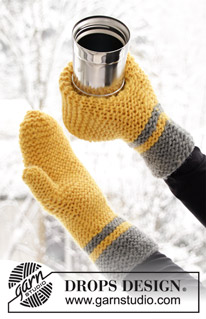 Keep It Warm / DROPS Extra 0-1422 - Knitted mitten and beer mitten in DROPS Snow. Stripes and garter stitch. Theme: Easter.