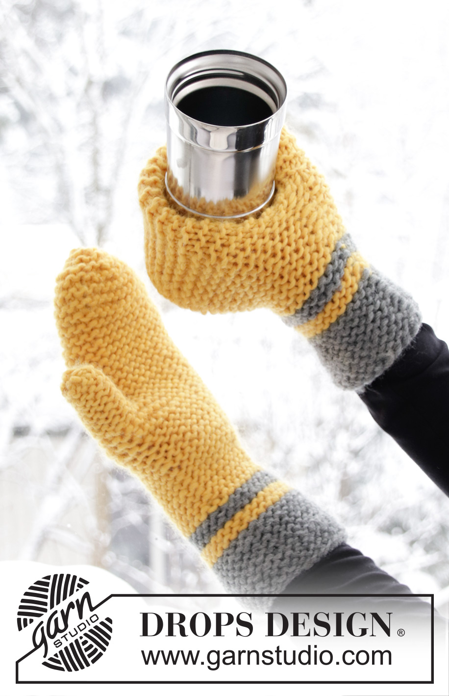 Keep It Warm / DROPS Extra 0-1422 - Knitted mitten and beer mitten in DROPS Snow. Stripes and garter stitch. Theme: Easter.