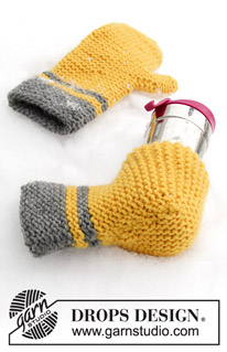 Keep It Warm / DROPS Extra 0-1422 - Knitted mitten and beer mitten in DROPS Snow. Stripes and garter stitch. Theme: Easter.