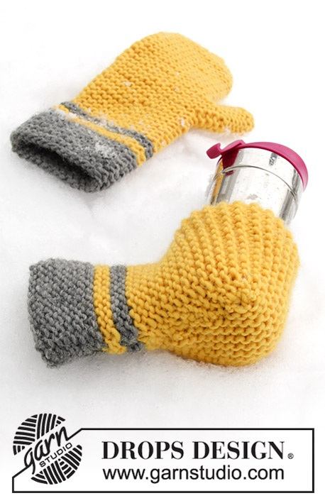 Keep It Warm / DROPS Extra 0-1422 - Knitted mitten and beer mitten in DROPS Snow. Stripes and garter stitch. Theme: Easter.