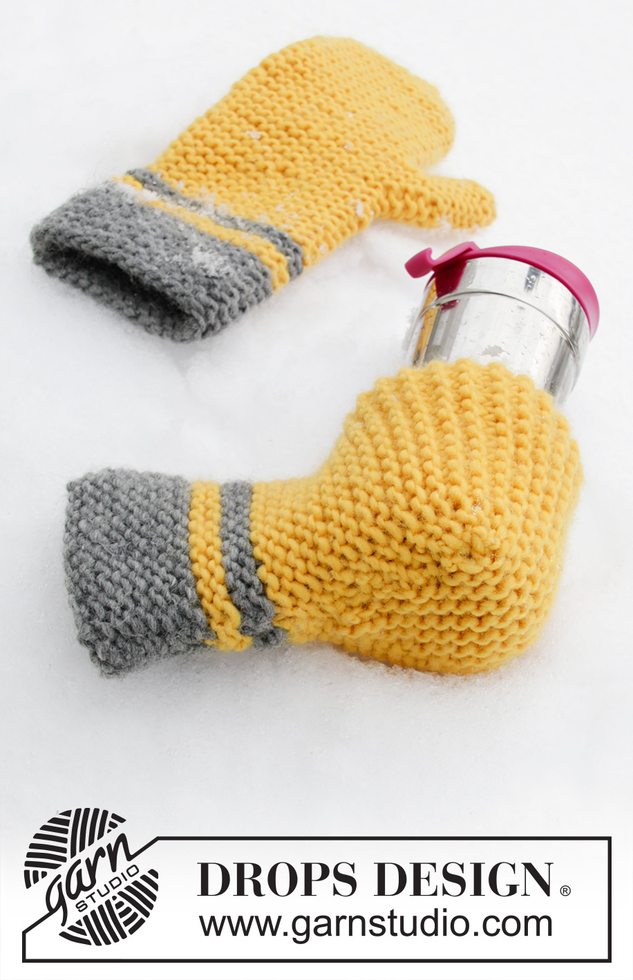 Keep It Warm / DROPS Extra 0-1422 - Knitted mitten and beer mitten in DROPS Snow. Stripes and garter stitch. Theme: Easter.