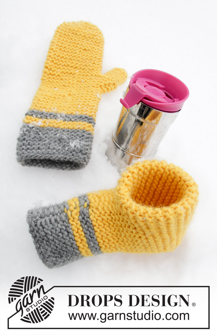 Keep It Warm / DROPS Extra 0-1422 - Knitted mitten and beer mitten in DROPS Snow. Stripes and garter stitch. Theme: Easter.