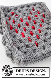 Hot Heart / DROPS Extra 0-1431 - Colcha tricotada e feltrada em DROPS Snow, com borbotos e coração. 
Tema: Natal.