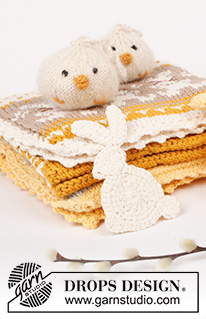 Hoppity Hop / DROPS Extra 0-1453 - Crocheted Easter Bunny in DROPS Merino Extra Fine. 
Theme: Easter.