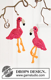 Dancing Flamingos / DROPS Extra 0-1454 - Virkad Flamingo i DROPS Paris. Tema: Påsk.