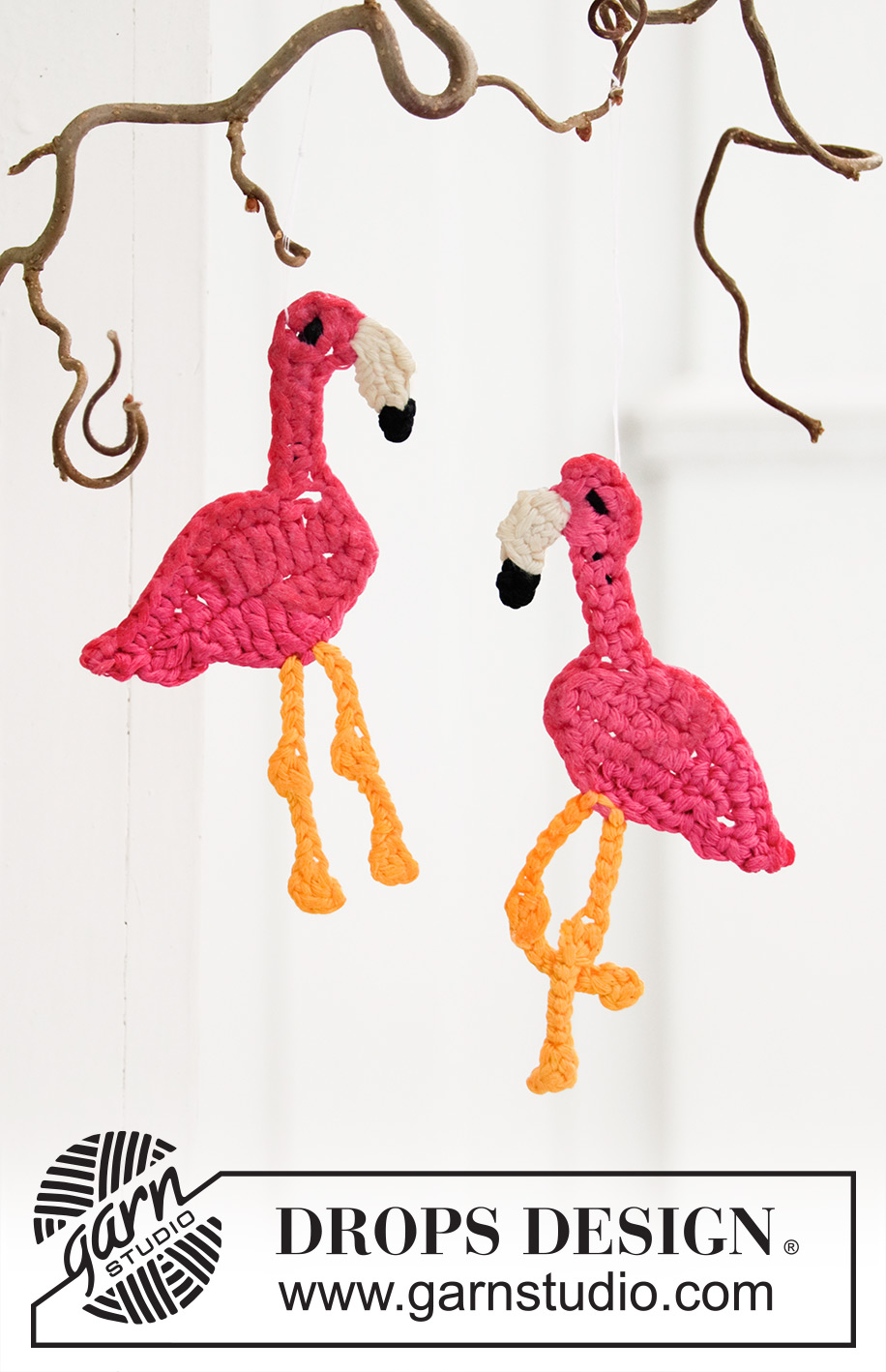 Dancing Flamingos / DROPS Extra 0-1454 - Virkad Flamingo i DROPS Paris. Tema: Påsk.