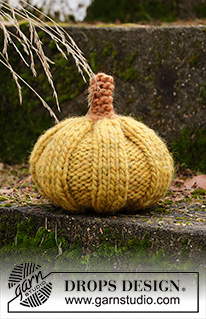 Cinderella's Pumpkins / DROPS Extra 0-1501 - Dýně pletená pružným vzorem z příze DROPS Snow. Motiv: Halloween.