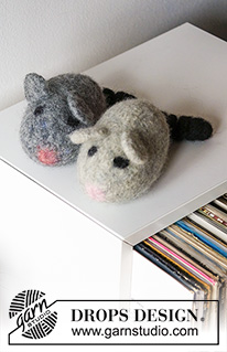 Woolly Mice / DROPS Extra 0-1503 - Strikket og tovet mus til katt i DROPS Snow.