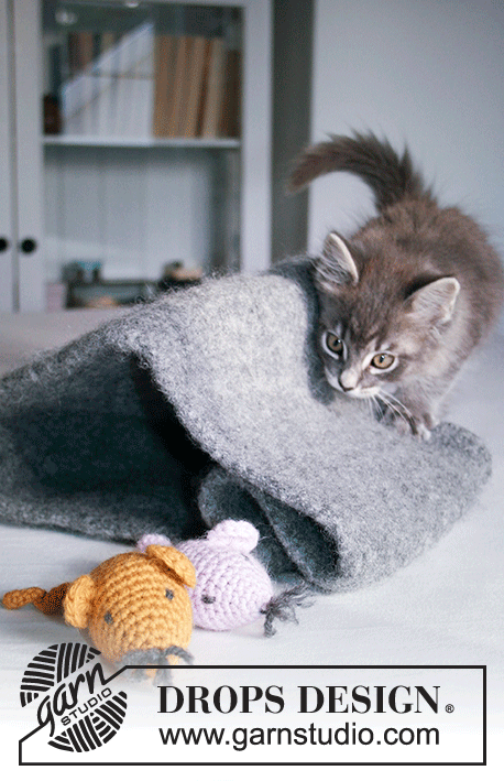 Kitty Hideout / DROPS Extra 0-1505 - DROPS Snow lõngast kootud ja vanutatud kassi pesa