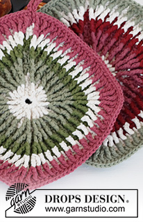 Seasons Comforts / DROPS Extra 0-1518 - Pega crochetada em DROPS Paris, em redondo, em ponto em relevo com riscas. Tema: Natal.