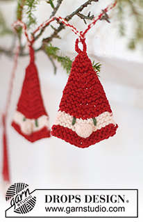 Santa's Parade / DROPS Extra 0-1543 - Knitted Christmas Santa decoration in DROPS Paris. The piece is worked top down with garter stitch. Theme: Christmas.