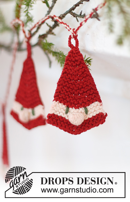 Santa's Parade / DROPS Extra 0-1543 - Knitted Christmas Santa decoration in DROPS Paris. The piece is worked top down with garter stitch. Theme: Christmas.