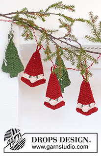Santa's Parade / DROPS Extra 0-1543 - Knitted Christmas Santa decoration in DROPS Paris. The piece is worked top down with garter stitch. Theme: Christmas.