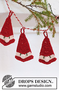 Santa's Parade / DROPS Extra 0-1543 - Knitted Christmas Santa decoration in DROPS Paris. The piece is worked top down with garter stitch. Theme: Christmas.
