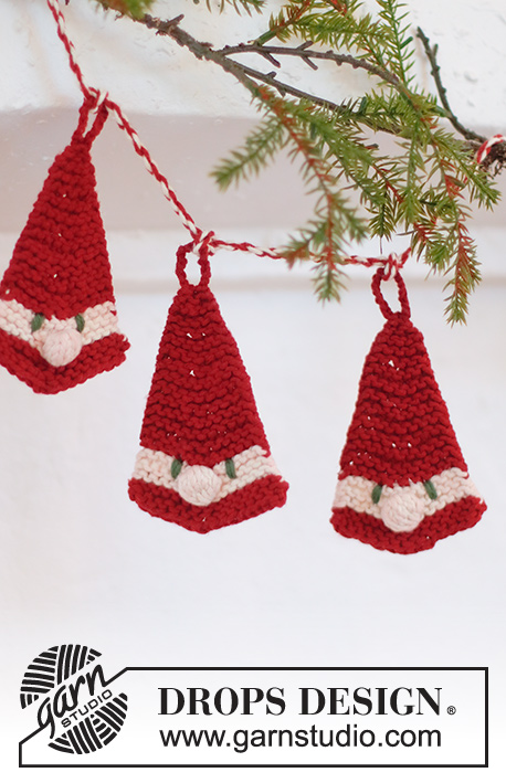 Santa's Parade / DROPS Extra 0-1543 - Knitted Christmas Santa decoration in DROPS Paris. The piece is worked top down with garter stitch. Theme: Christmas.