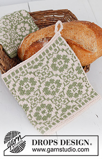Forest Flowers / DROPS Extra 0-1552 - Gebreide pannenlappen met Scandinavisch patroon in DROPS Belle. Thema: Kerst.