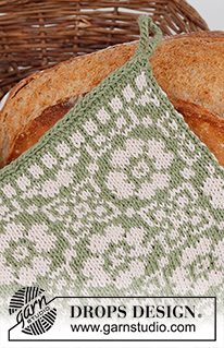 Forest Flowers / DROPS Extra 0-1552 - Gebreide pannenlappen met Scandinavisch patroon in DROPS Belle. Thema: Kerst.