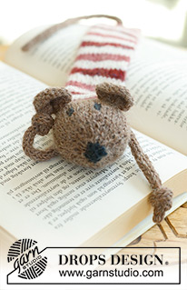 Library Mouse / DROPS Extra 0-1576 - Gebreide muis boekenlegger, met strepen in DROPS Alpaca. Thema: Kerst.