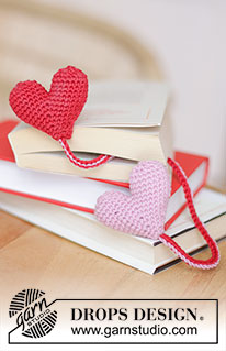 Book Lovers / DROPS Extra 0-1592 - Virkat bokmärke med hjärta i DROPS Merino Extra Fine.
Tema: Valentine.

