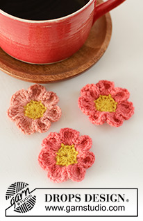 Spring Daisies / DROPS Extra 0-1594 - Gehäkelte Blume in DROPS Alpaca. Die Arbeit wird in Runden ab der Mitte nach außen gehäkelt.