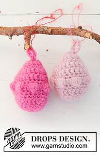 Easter Eggs / DROPS Extra 0-1597 - Crocheted Easter eggs in DROPS Air. Piece is worked in the round top down with bobbles. Theme: Easter.