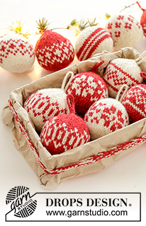 New Traditions / DROPS Extra 0-1601 - Knitted baubles in DROPS Lima. The piece is worked in the round, bottom up, with Nordic pattern. Theme: Christmas.