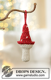 Lucky Mushrooms / DROPS Extra 0-1610 - Crocheted Christmas mushroom in DROPS Muskat. Theme: Christmas.
