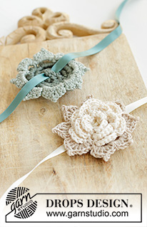 Flower Favors / DROPS Extra 0-1619 - Fiore decorativo lavorato all’uncinetto in DROPS Muskat. Tema: Natale.