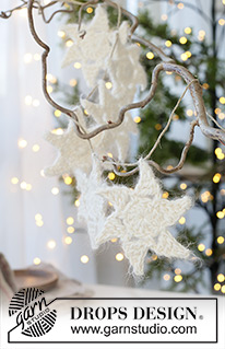 Milky Way Garland / DROPS Extra 0-1642 - Stella / decorazione di Natale in DROPS Muskat e DROPS Brushed Alpaca Silk. Lavorata in tondo dal centro verso l’esterno. Tema: Natale.