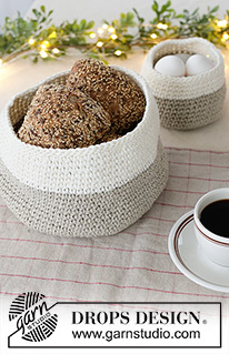 Frosted Linen Basket / DROPS Extra 0-1643 - Heklede kurver i 2 tråder DROPS Bomull-Lin. Tema: Jul.