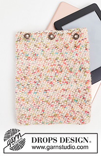 Romance Pouch / DROPS Extra 0-1653 - Stickad fodral till läsplatta och surfplatta i DROPS Fiesta. Arbetet stickas runt, nerifrån och upp i moss-stickning. Tema: Valentine.